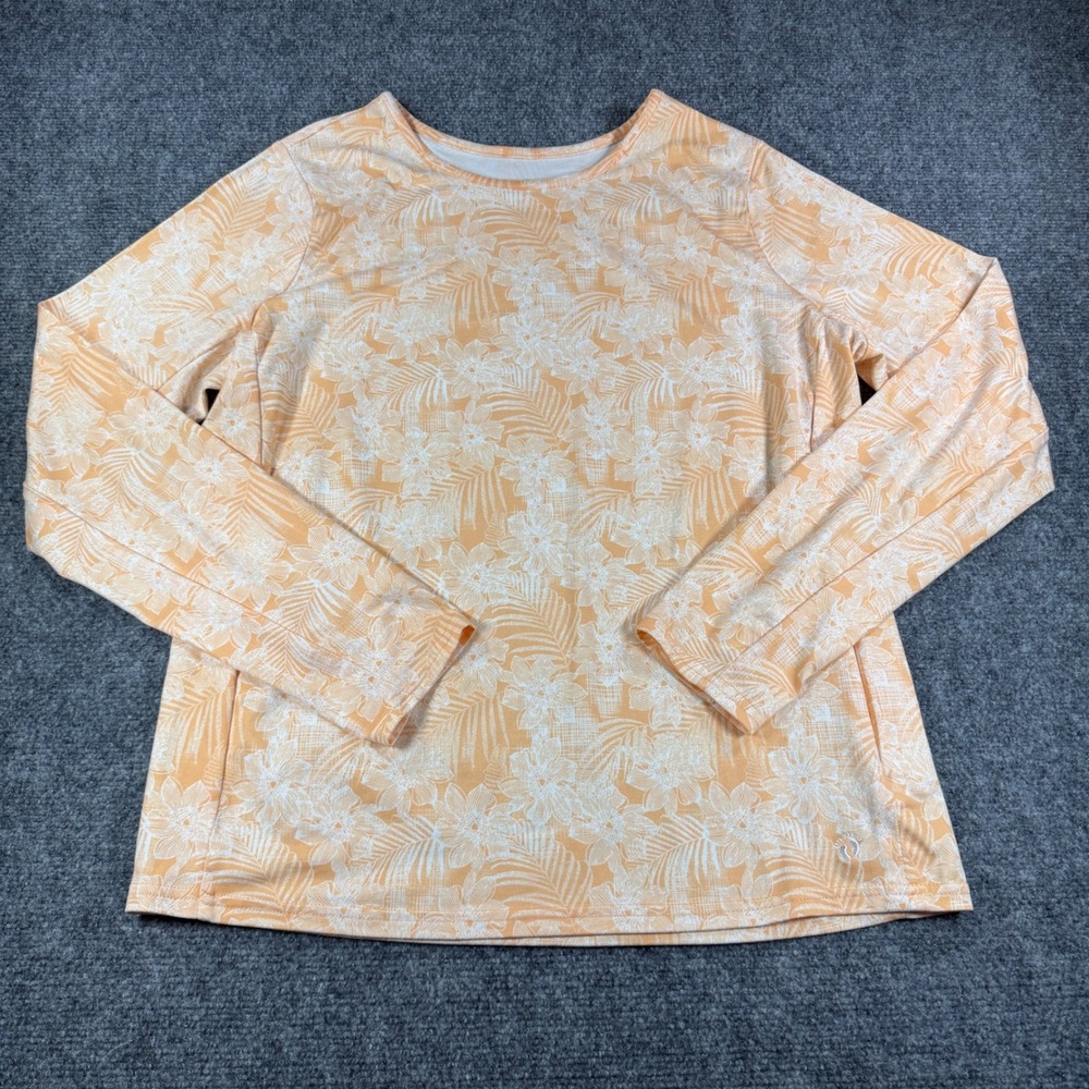 Hang Ten Sun Shirt Women Large Orange Floral UPF 50+ Long Sleeve Rash Guard Surf - Picture 2 of 8